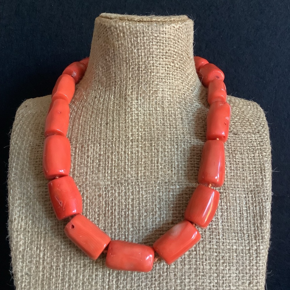 Sponge Coral Peach Colored Sterling Silver Clasp Necklace